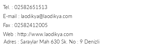 Laodikya Hotel telefon numaralar, faks, e-mail, posta adresi ve iletiim bilgileri